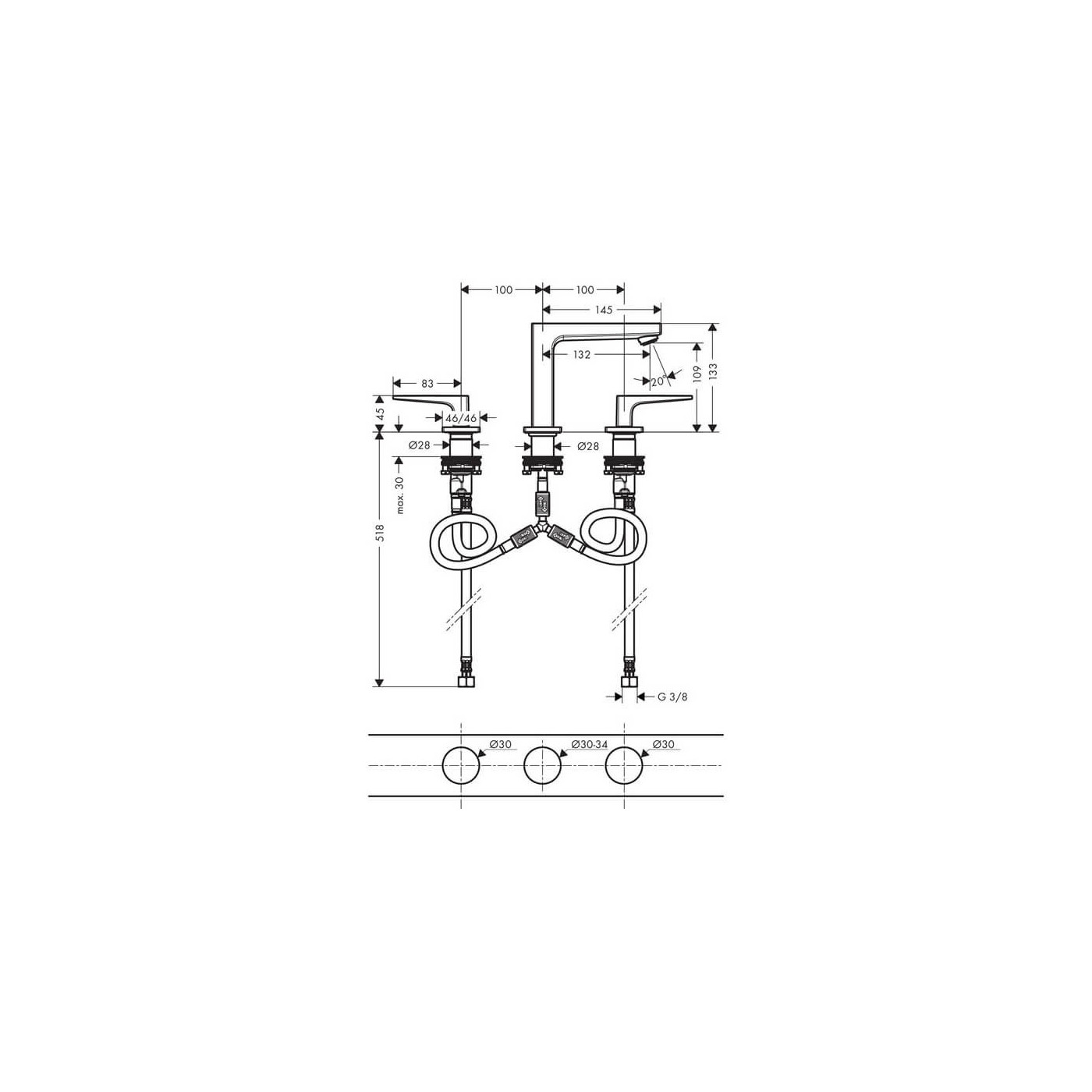 Bateria Umywalkowa Metropol 110 Push-Open Loop 74514000 Hansgrohe Bateria Umywalkowa Metropol 110 Push-Open Loop 74514000 Hansgrohe