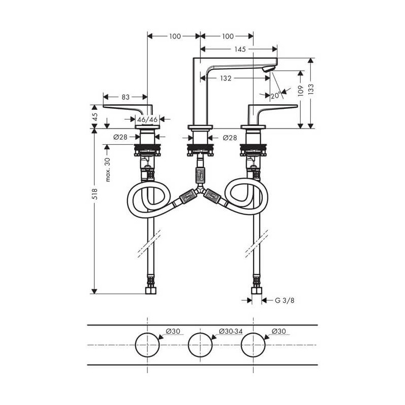 Bateria Umywalkowa Metropol 110 Push-Open Loop 74514000 Hansgrohe Bateria Umywalkowa Metropol 110 Push-Open Loop 74514000 Hansgrohe