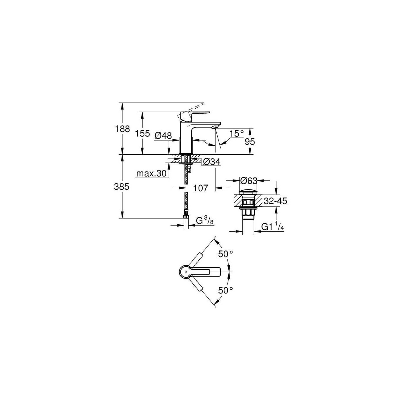 Bateria Umywalkowa Rozmiar XS Lineare 23791001 Grohe Bateria Umywalkowa Rozmiar XS Lineare 23791001 Grohe