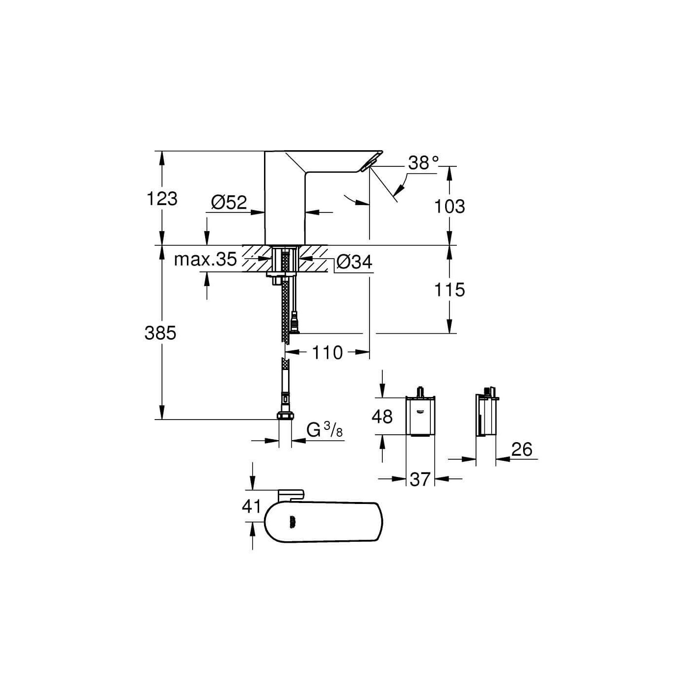 Bateria Umywalkowa Baucosmo E Basin 6V S 36451000 Grohe Bateria Umywalkowa Baucosmo E Basin 6V S 36451000 Grohe