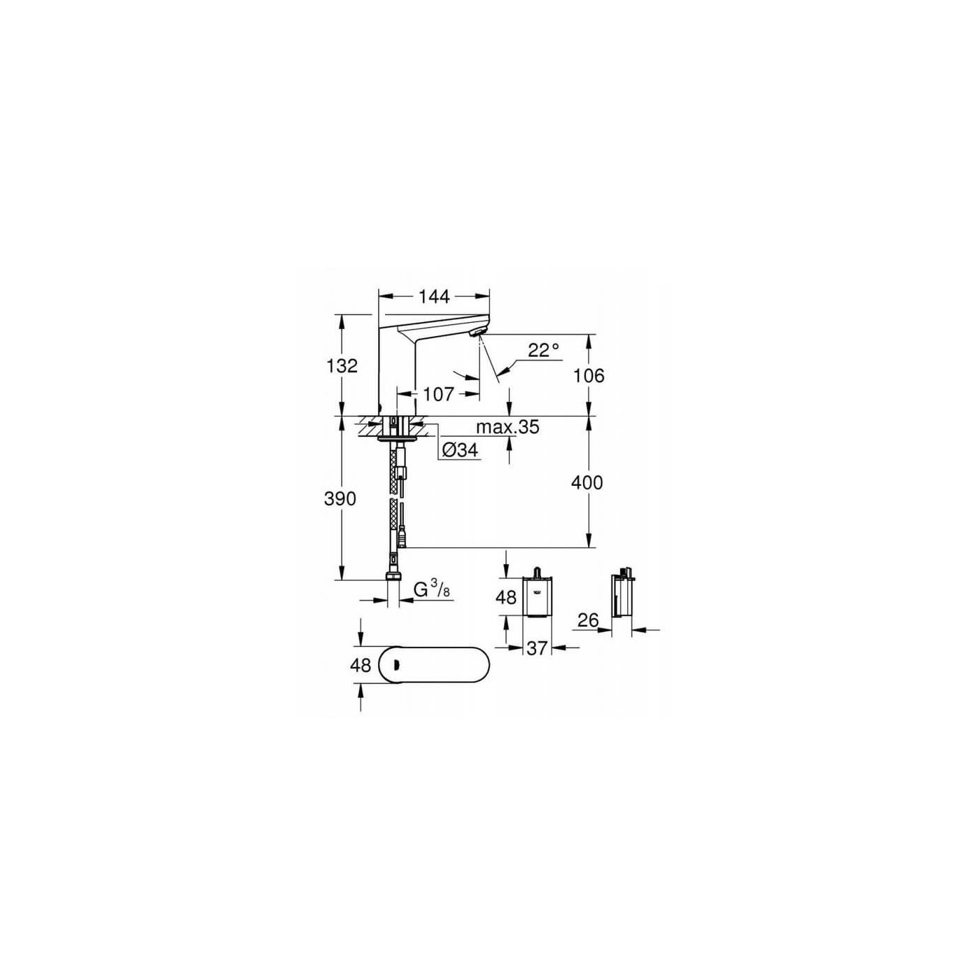 Umywalkowa Bateria Elektroniczna Na Podczerwień Z Regulowanym Ogranicznikiem Temperatury Eurosmart Cosmopolitan E 36330001 Grohe Umywalkowa Bateria Elektroniczna Na Podczerwień Z Regulowanym Ogranicznikiem Temperatury Eurosmart Cosmopolitan E 36330001 Grohe