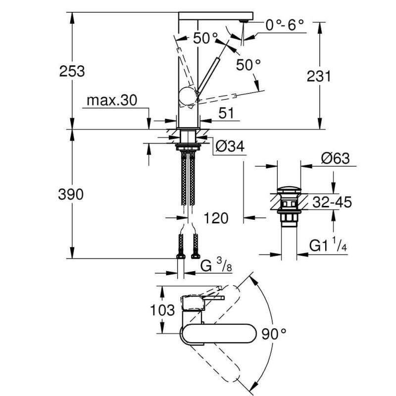 Bateria Umywalkowa Rozmiar L GROHE Plus 23873003 Grohe Bateria Umywalkowa Rozmiar L GROHE Plus 23873003 Grohe