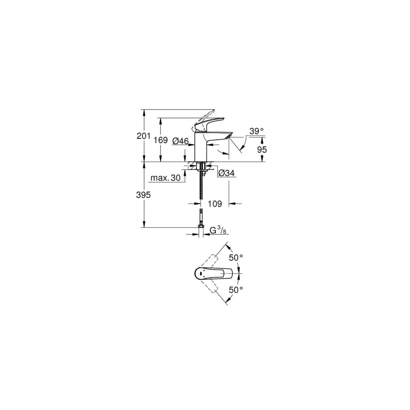 Bateria Umywalkowa Prosta New S Eurosmart Grohe Bateria Umywalkowa Prosta New S Eurosmart Grohe
