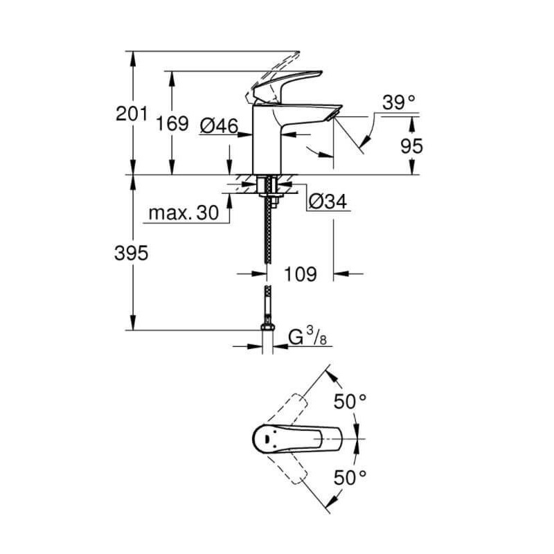 Bateria Umywalkowa Prosta New S Eurosmart Grohe Bateria Umywalkowa Prosta New S Eurosmart Grohe