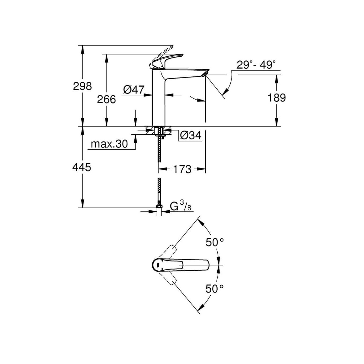 Bateria Umywalkowa Prosta New XL Eurosmart Grohe Bateria Umywalkowa Prosta New XL Eurosmart Grohe