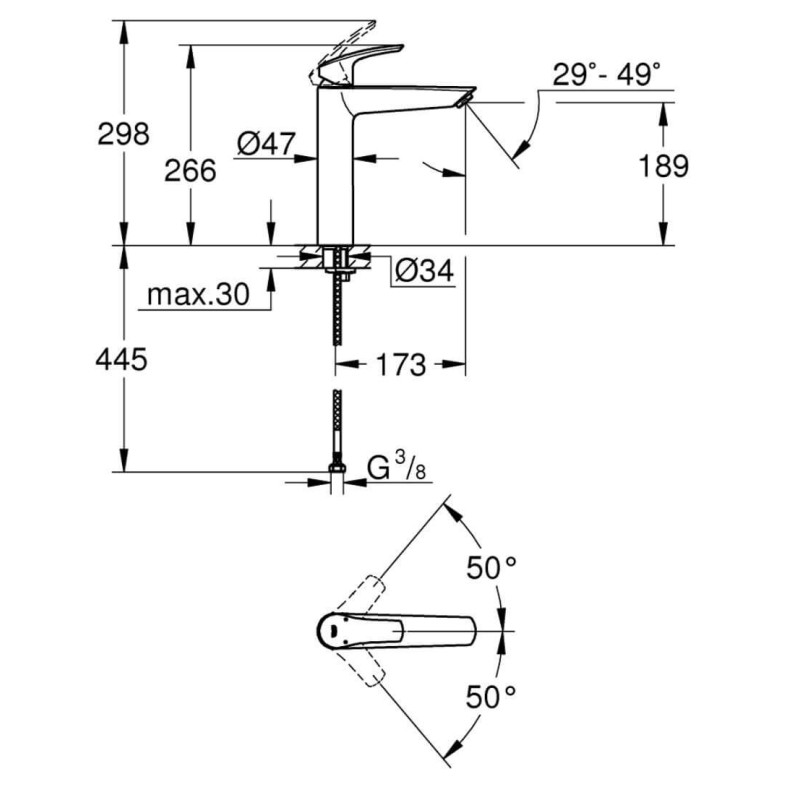Bateria Umywalkowa Prosta New XL Eurosmart Grohe Bateria Umywalkowa Prosta New XL Eurosmart Grohe