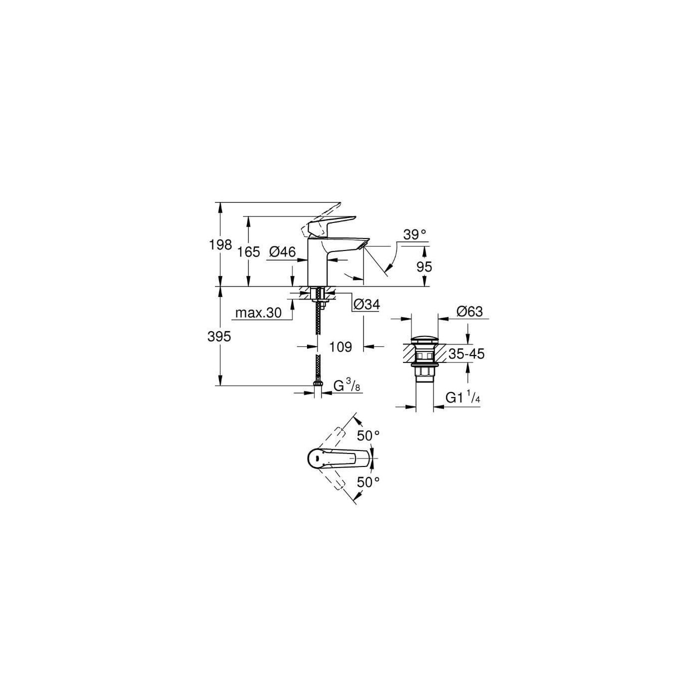Bateria Umywalkowa Rozmiar S z korkiem klik-klak Start FastFixation 23550002 Grohe Bateria Umywalkowa Rozmiar S z korkiem klik-klak Start FastFixation 23550002 Grohe