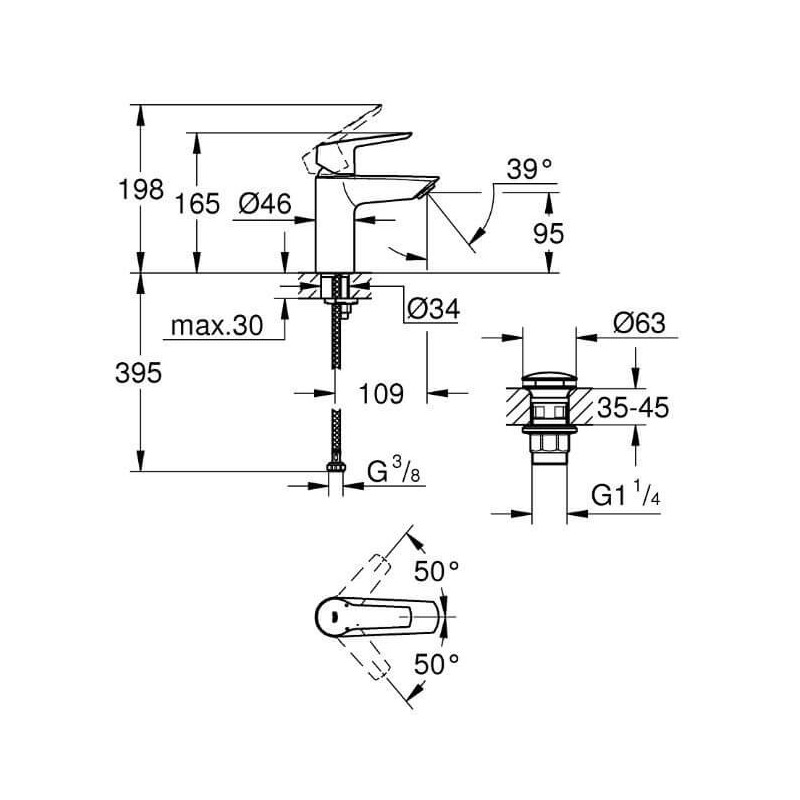 Bateria Umywalkowa Rozmiar S z korkiem klik-klak Start FastFixation 23550002 Grohe Bateria Umywalkowa Rozmiar S z korkiem klik-klak Start FastFixation 23550002 Grohe