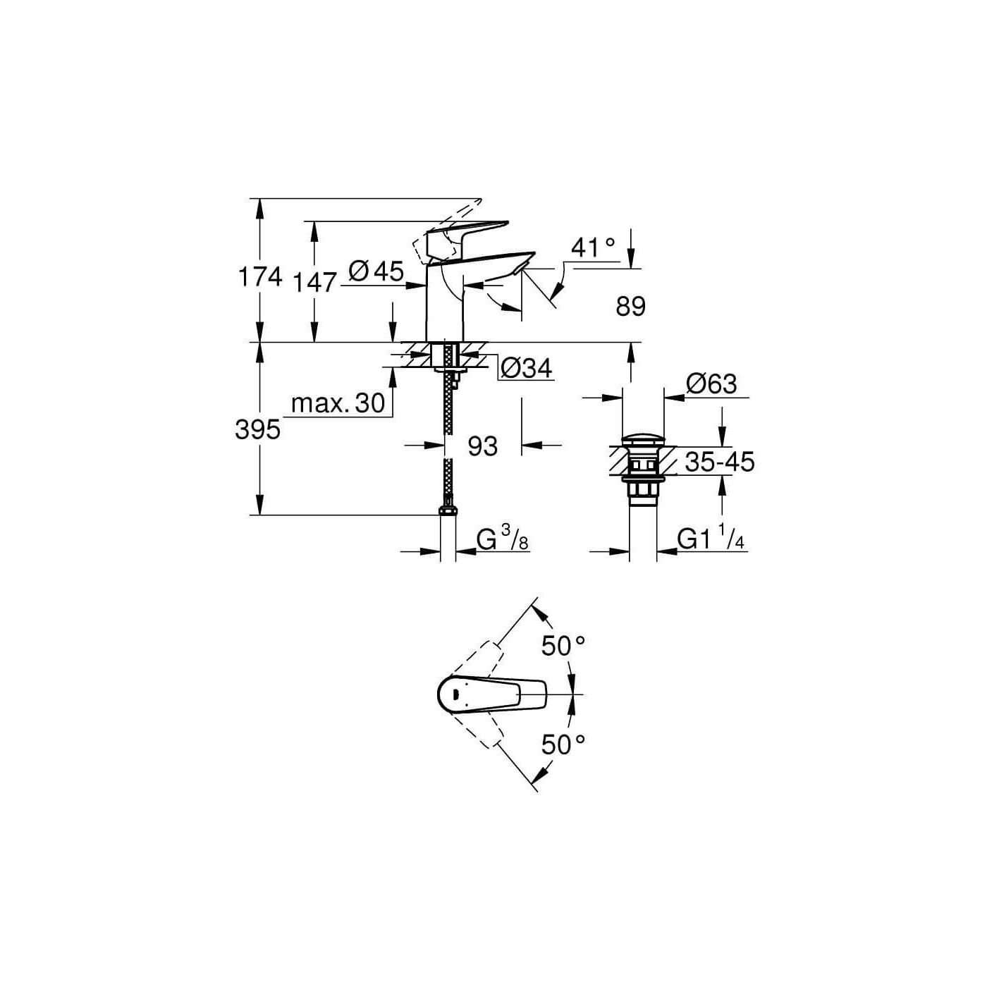 Bateria Umywalkowa Rozmiar S BauEdge 23895001 Grohe Bateria Umywalkowa Rozmiar S BauEdge 23895001 Grohe