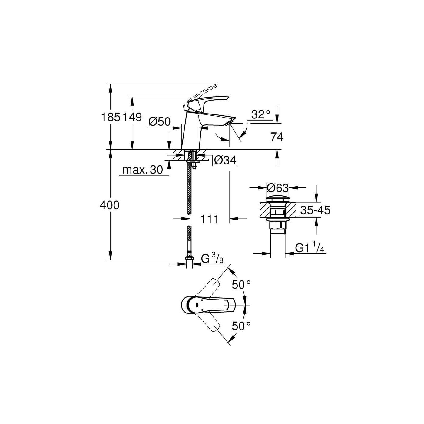 Bateria Umywalkowa Eurosmart Rozmiar S 23968003 Grohe Bateria Umywalkowa Eurosmart Rozmiar S 23968003 Grohe