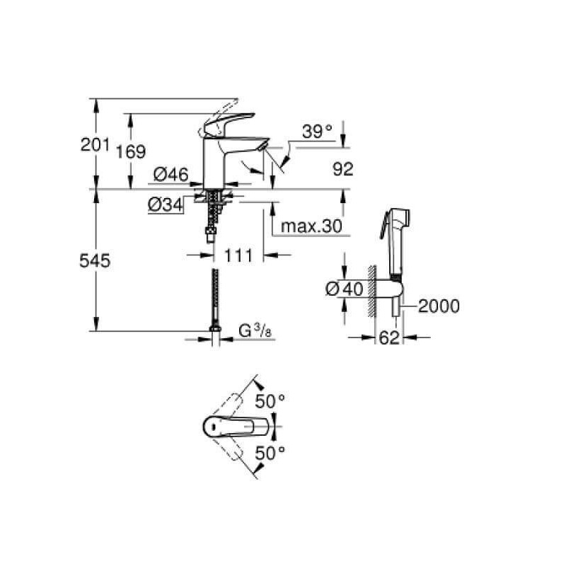 Bateria Umywalkowa Rozmiar S Z Bidetką Eurosmart Chrom 23124003 Grohe Bateria Umywalkowa Rozmiar S Z Bidetką Eurosmart Chrom 23124003 Grohe