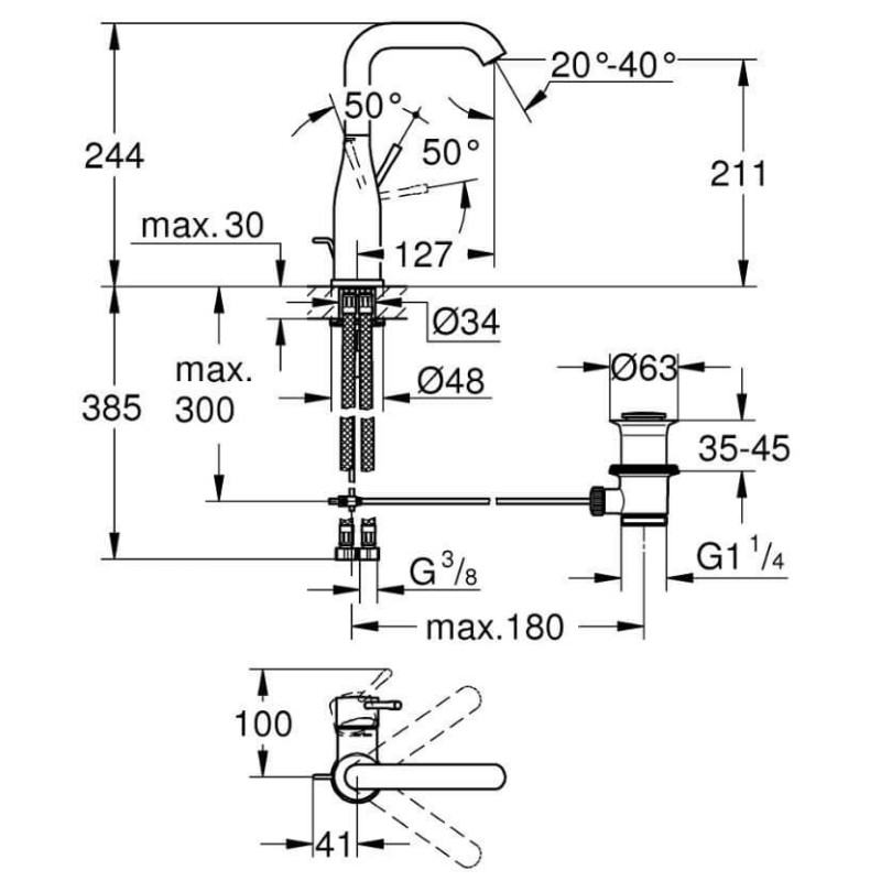 Bateria Umywalkowa Rozmiar L Essence 24174GL1 Grohe Bateria Umywalkowa Rozmiar L Essence 24174GL1 Grohe