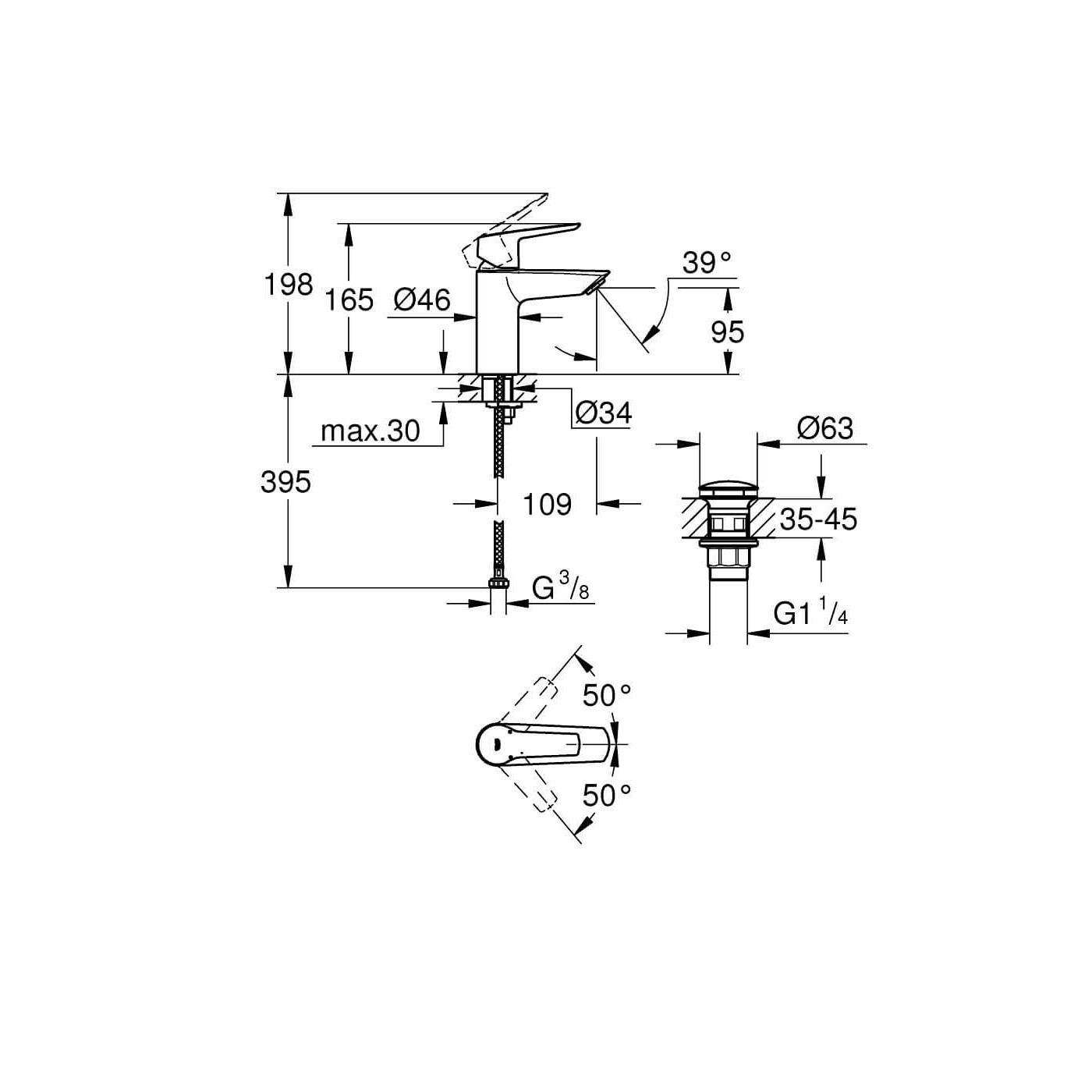 Bateria Umywalkowa Rozmiar S Start Czarny Mat 235502432 Grohe Bateria Umywalkowa Rozmiar S Start Czarny Mat 235502432 Grohe