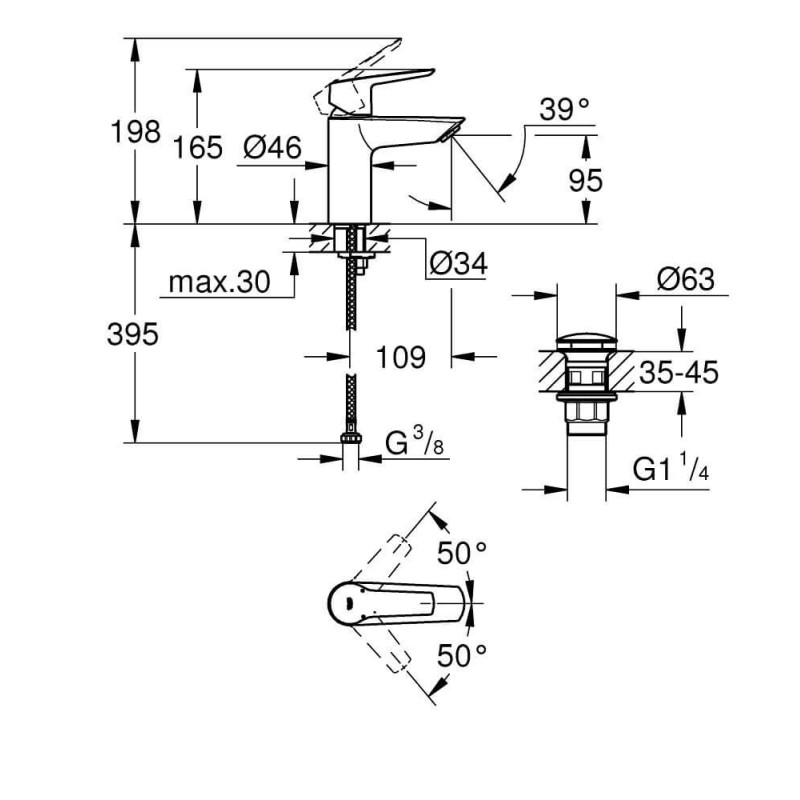 Bateria Umywalkowa Rozmiar S Start Czarny Mat 235502432 Grohe Bateria Umywalkowa Rozmiar S Start Czarny Mat 235502432 Grohe