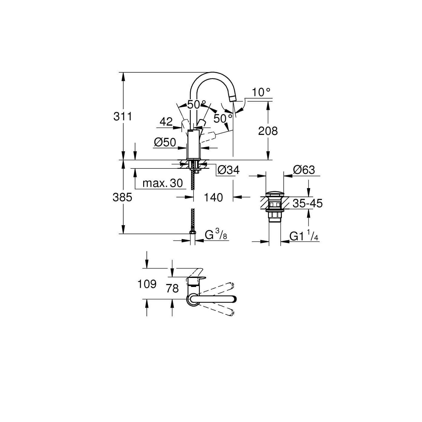 Bateria Umywalkowa Eurosmart Rozmiar L 23970003 Grohe Bateria Umywalkowa Eurosmart Rozmiar L 23970003 Grohe