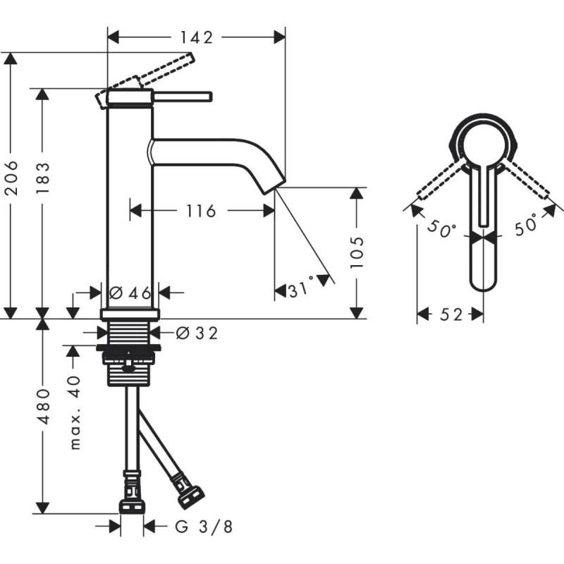Jednouchwytowa Bateria Umywalkowa Tecturis S 110 EcoSmart 73311000 Hansgrohe Jednouchwytowa Bateria Umywalkowa Tecturis S 110 EcoSmart 73311000 Hansgrohe