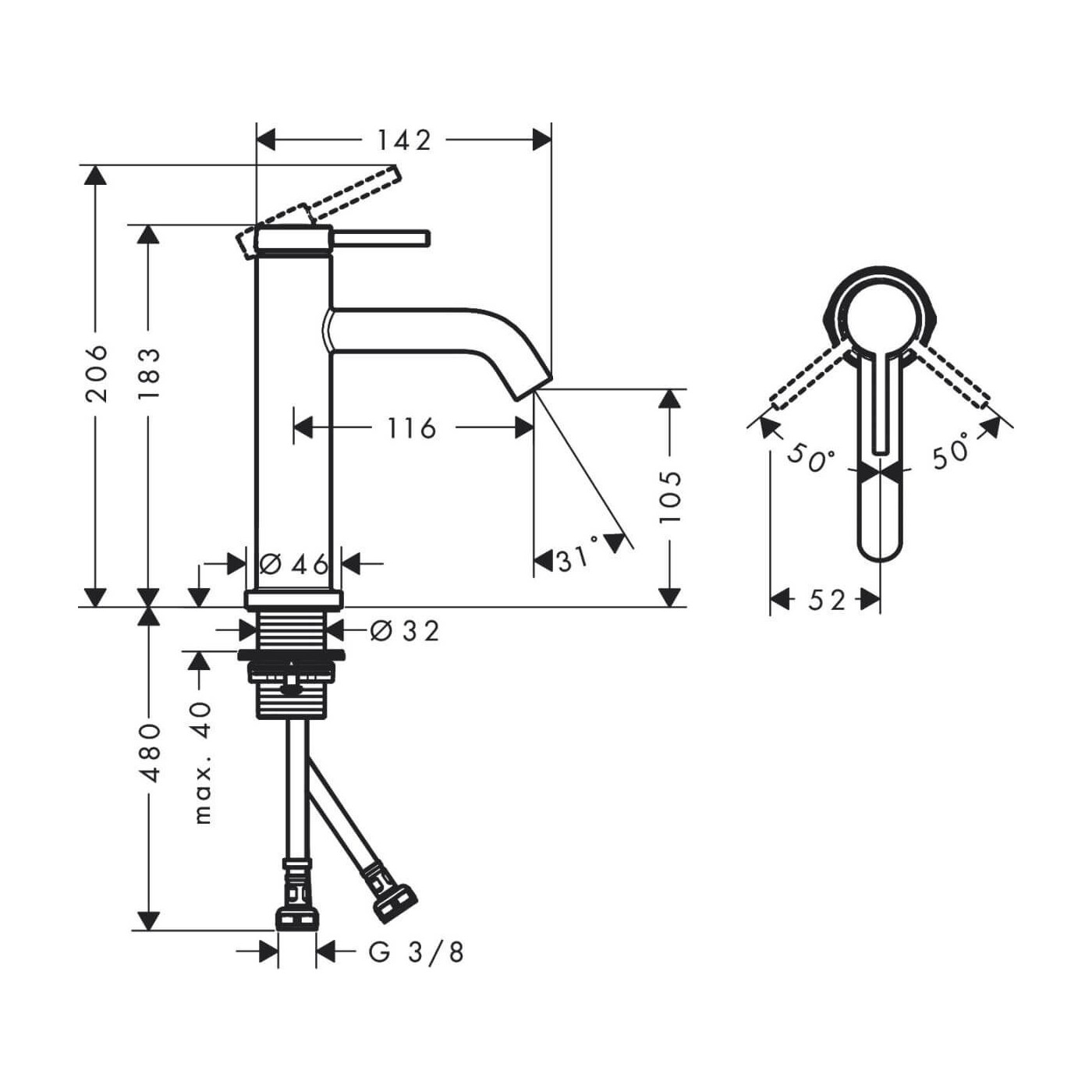 Jednouchwytowa Bateria Umywalkowa Tecturis S 110 EcoSmart 73311000 Hansgrohe Jednouchwytowa Bateria Umywalkowa Tecturis S 110 EcoSmart 73311000 Hansgrohe