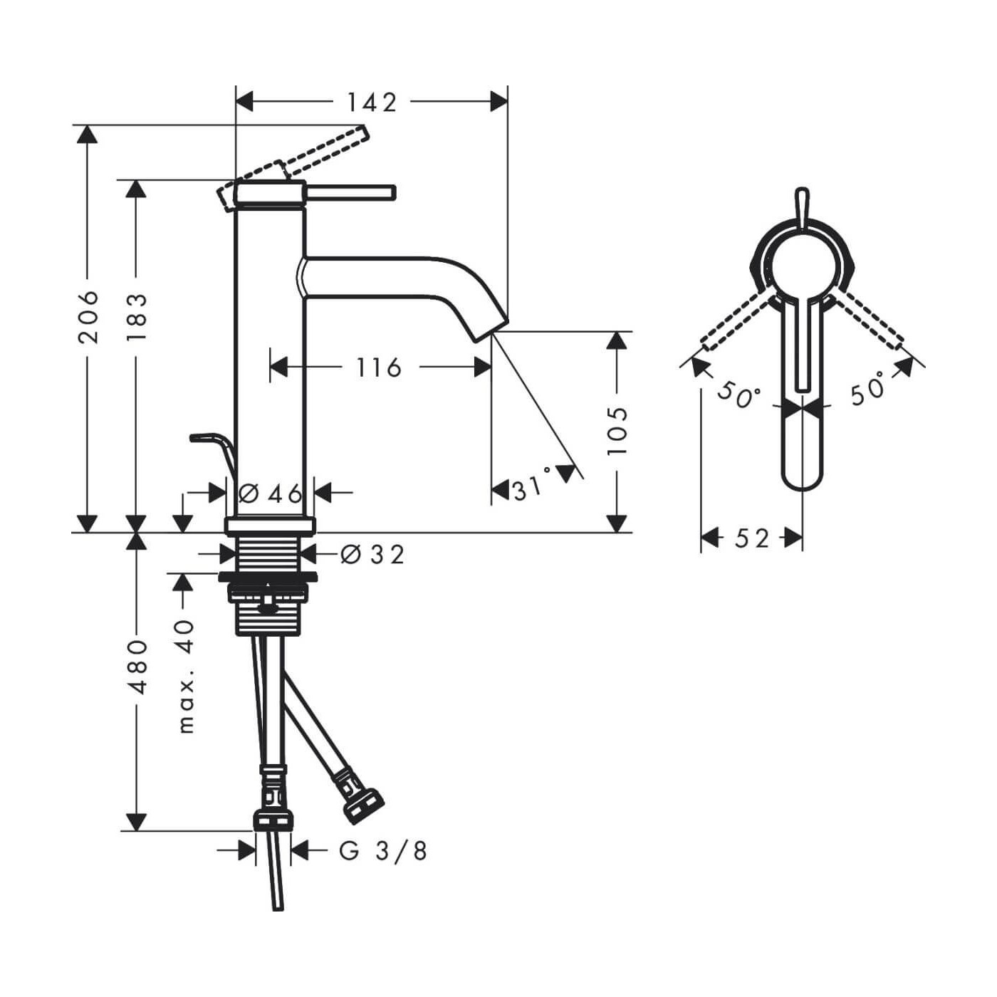Bateria Umywalkowa Tecturis S Chrom 73310000 Hansgrohe Bateria Umywalkowa Tecturis S Chrom 73310000 Hansgrohe