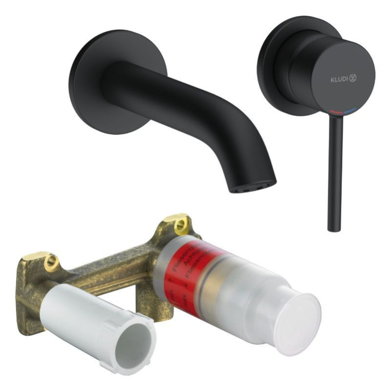 Zestaw Bateria Umywalkowa Ścienna + Element Podtynkowy Czarny Mat 382443976+38243 Kludi Zestaw Bateria Umywalkowa Ścienna + Element Podtynkowy Czarny Mat 382443976+38243 Kludi