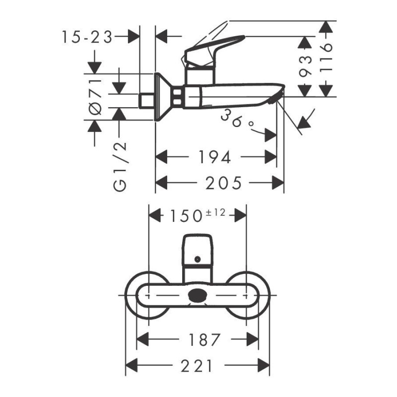Bateria Umywalkowa Ścienna Natynkowa Logis 71225000 Hansgrohe Bateria Umywalkowa Ścienna Natynkowa Logis 71225000 Hansgrohe
