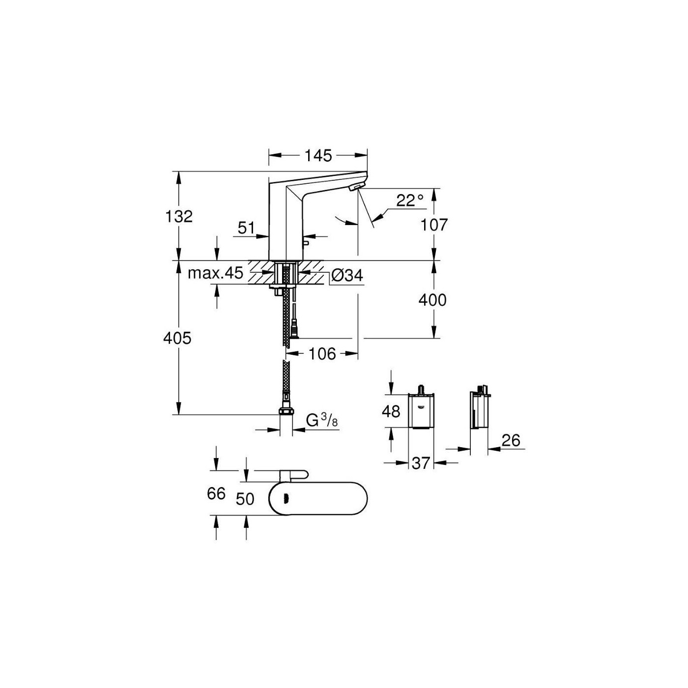Elektroniczna Bateria Umywalkowa Eurosmart Cosmopolitan E 36327002 Grohe Elektroniczna Bateria Umywalkowa Eurosmart Cosmopolitan E 36327002 Grohe