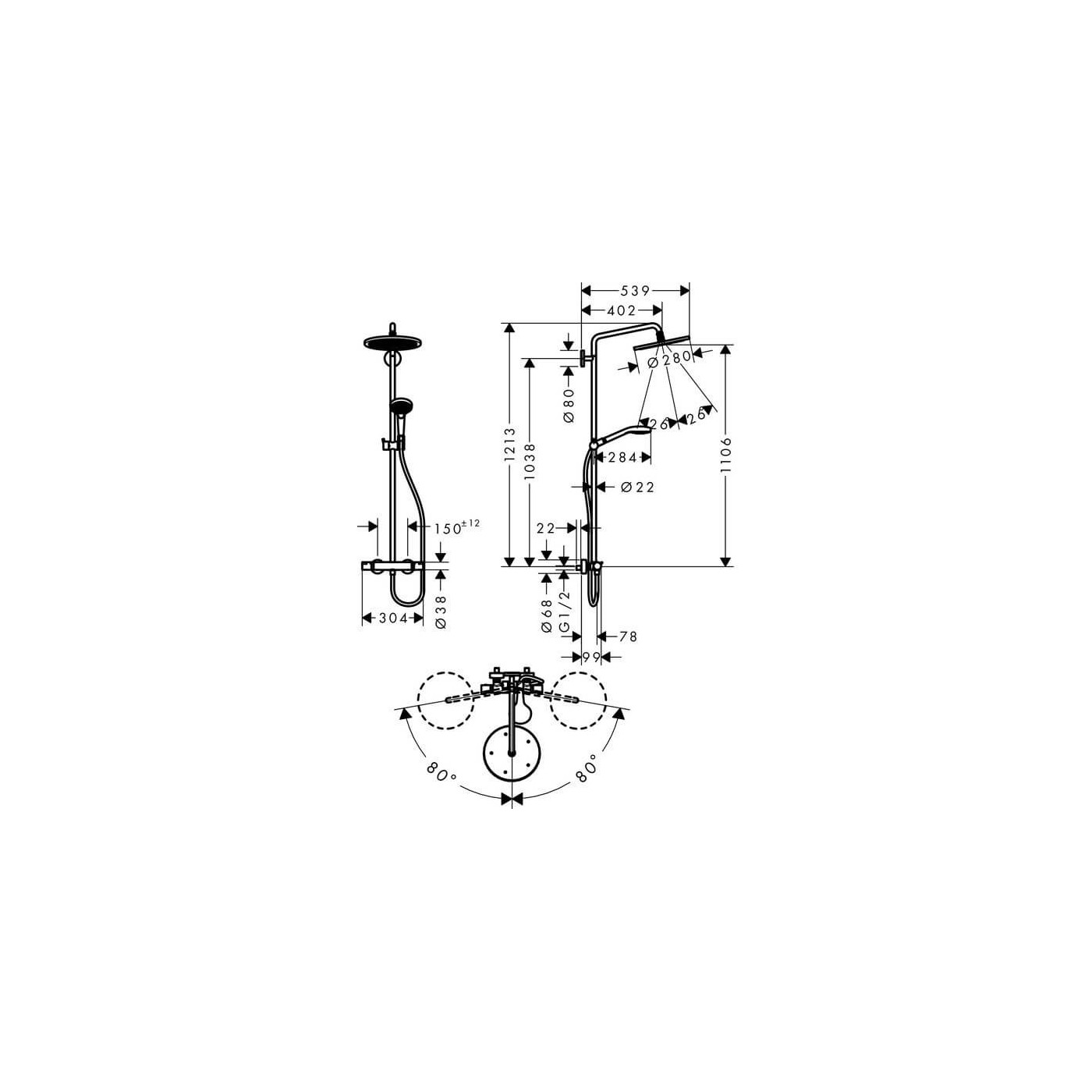 Zestaw Prysznicowy Croma Select 280 1jet 26790000 Hansgrohe Zestaw Prysznicowy Croma Select 280 1jet 26790000 Hansgrohe
