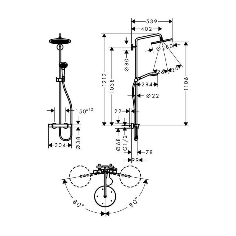 Zestaw Prysznicowy Croma Select 280 1jet 26790000 Hansgrohe Zestaw Prysznicowy Croma Select 280 1jet 26790000 Hansgrohe