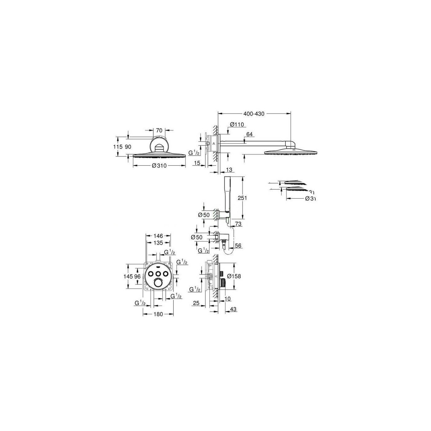 Podtynkowy Zestaw Prysznicowy SmartControl 34709000 Grohe Podtynkowy Zestaw Prysznicowy SmartControl 34709000 Grohe