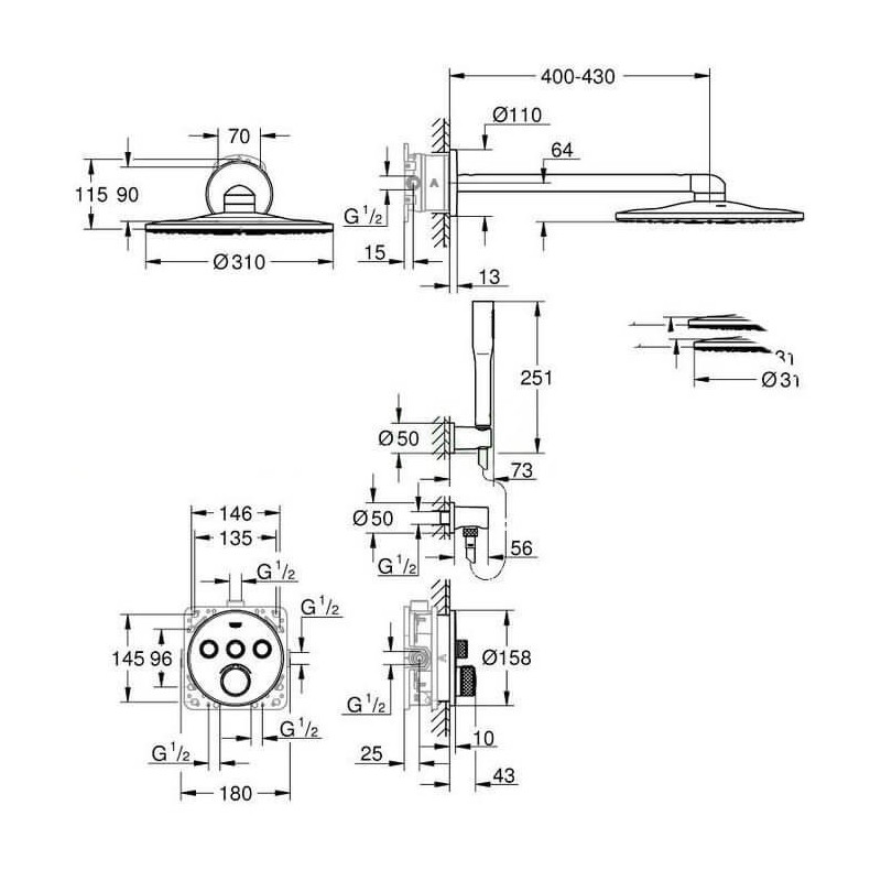 Podtynkowy Zestaw Prysznicowy SmartControl 34709000 Grohe Podtynkowy Zestaw Prysznicowy SmartControl 34709000 Grohe