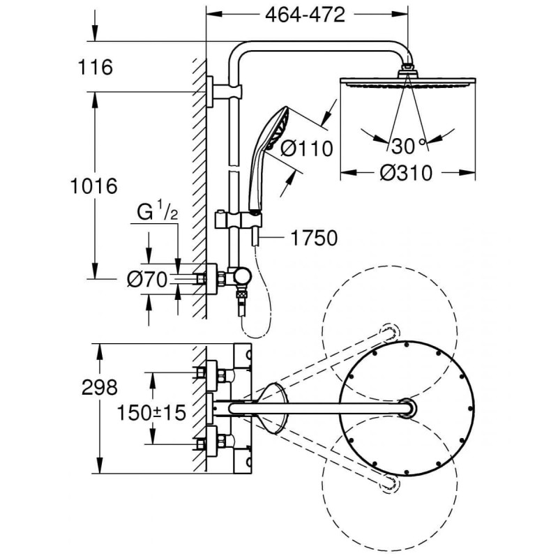 Zestaw Prysznicowy Euphoria 310 Z Termostatem Grafitowy 26075A00 Grohe Zestaw Prysznicowy Euphoria 310 Z Termostatem Grafitowy 26075A00 Grohe