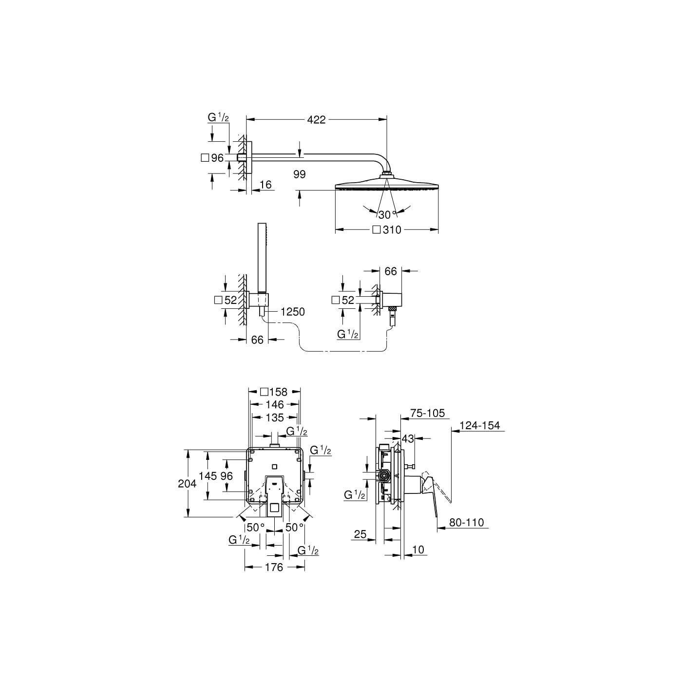Zestaw Prysznicowy Eurocube 25238000 Grohe Zestaw Prysznicowy Eurocube 25238000 Grohe