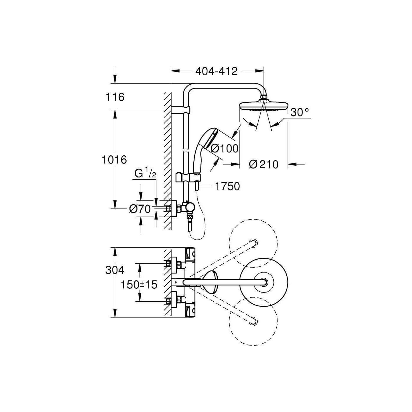 System Prysznicowy Bau System 210 Z Termostatem Chrom 26699000 Grohe System Prysznicowy Bau System 210 Z Termostatem Chrom 26699000 Grohe