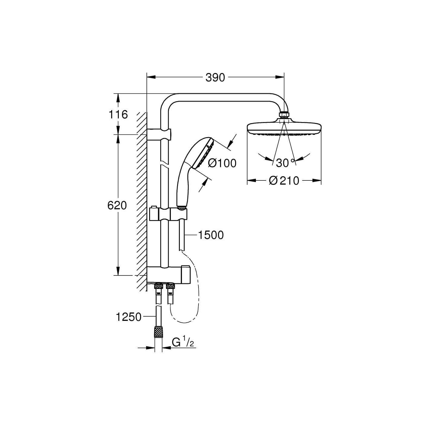 System Prysznicowy Z Przełącznikiem Do Montażu Ściennego Tempesta System 210 26381001 Grohe System Prysznicowy Z Przełącznikiem Do Montażu Ściennego Tempesta System 210 26381001 Grohe