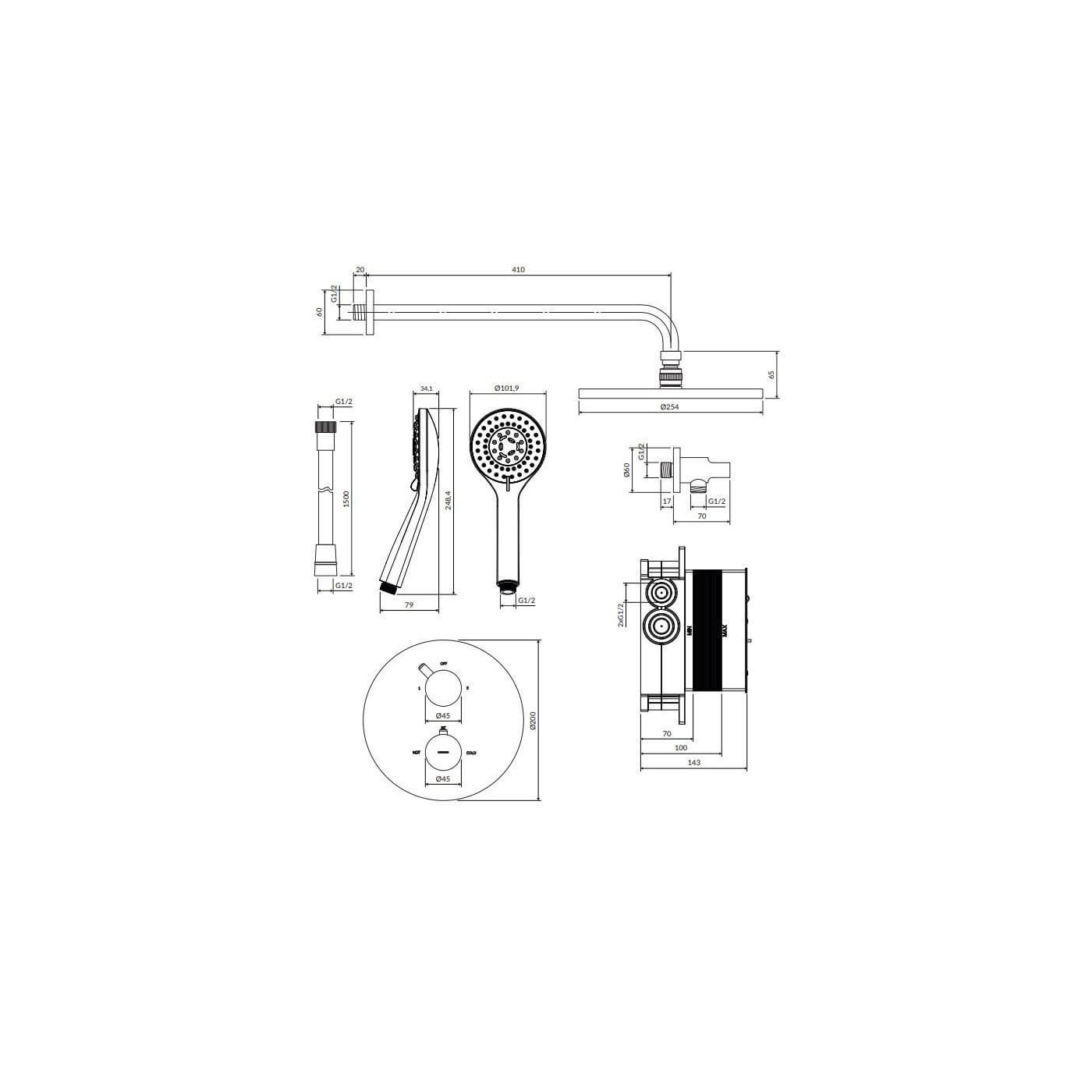 Termostatyczny System Prysznicowy Podtynkowy Y Chrom SYSYT05CR Omnires Termostatyczny System Prysznicowy Podtynkowy Y Chrom SYSYT05CR Omnires