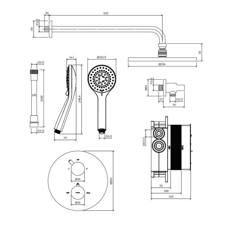 Termostatyczny System Prysznicowy Podtynkowy Y Chrom SYSYT05CR Omnires Termostatyczny System Prysznicowy Podtynkowy Y Chrom SYSYT05CR Omnires