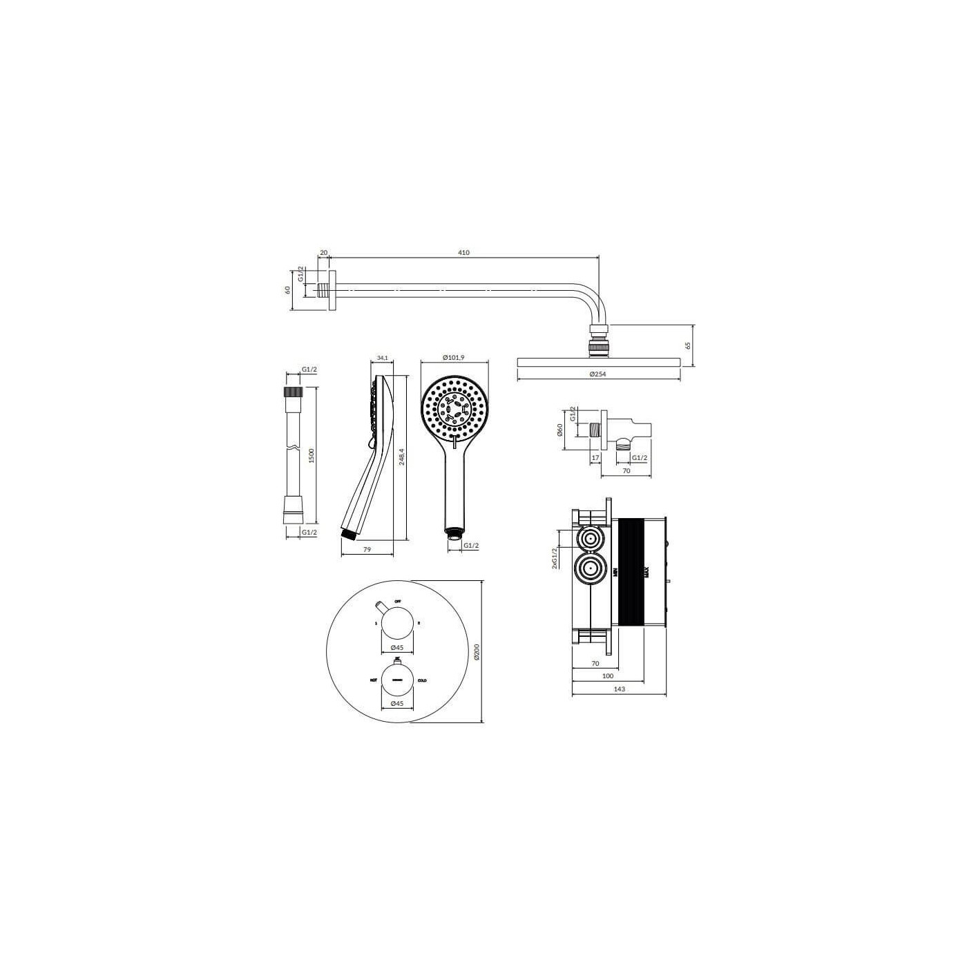 Termostatyczny System Prysznicowy Podtynkowy Y Czarny SYSYT05BL Omnires Termostatyczny System Prysznicowy Podtynkowy Y Czarny SYSYT05BL Omnires