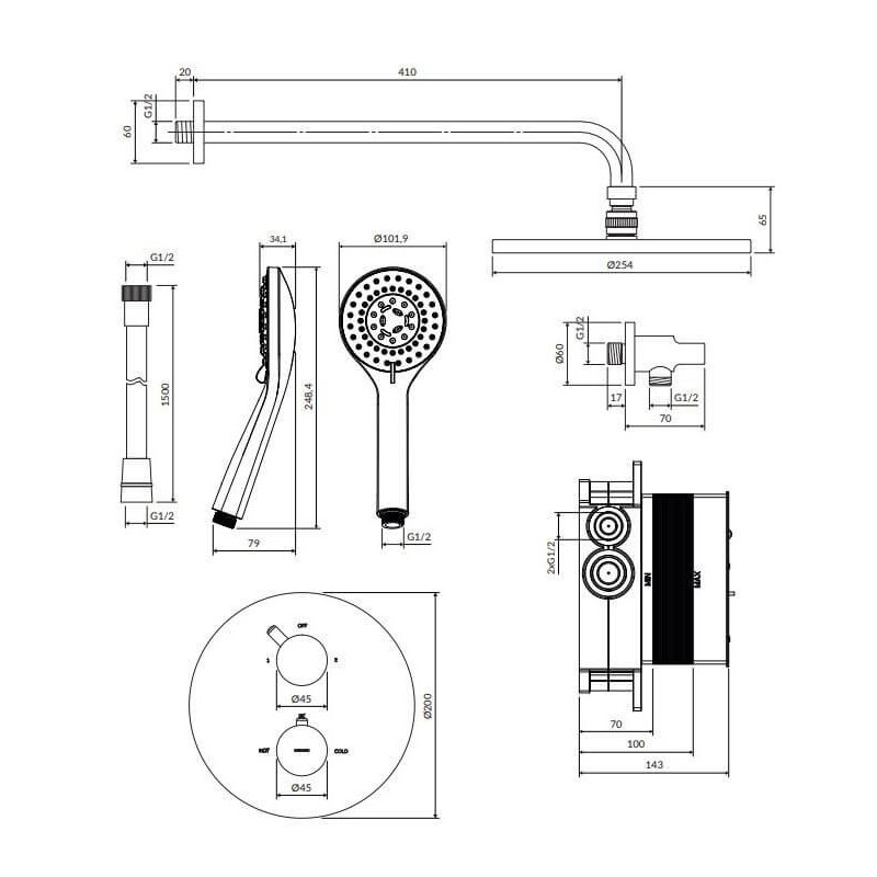 Termostatyczny System Prysznicowy Podtynkowy Y Czarny SYSYT05BL Omnires Termostatyczny System Prysznicowy Podtynkowy Y Czarny SYSYT05BL Omnires