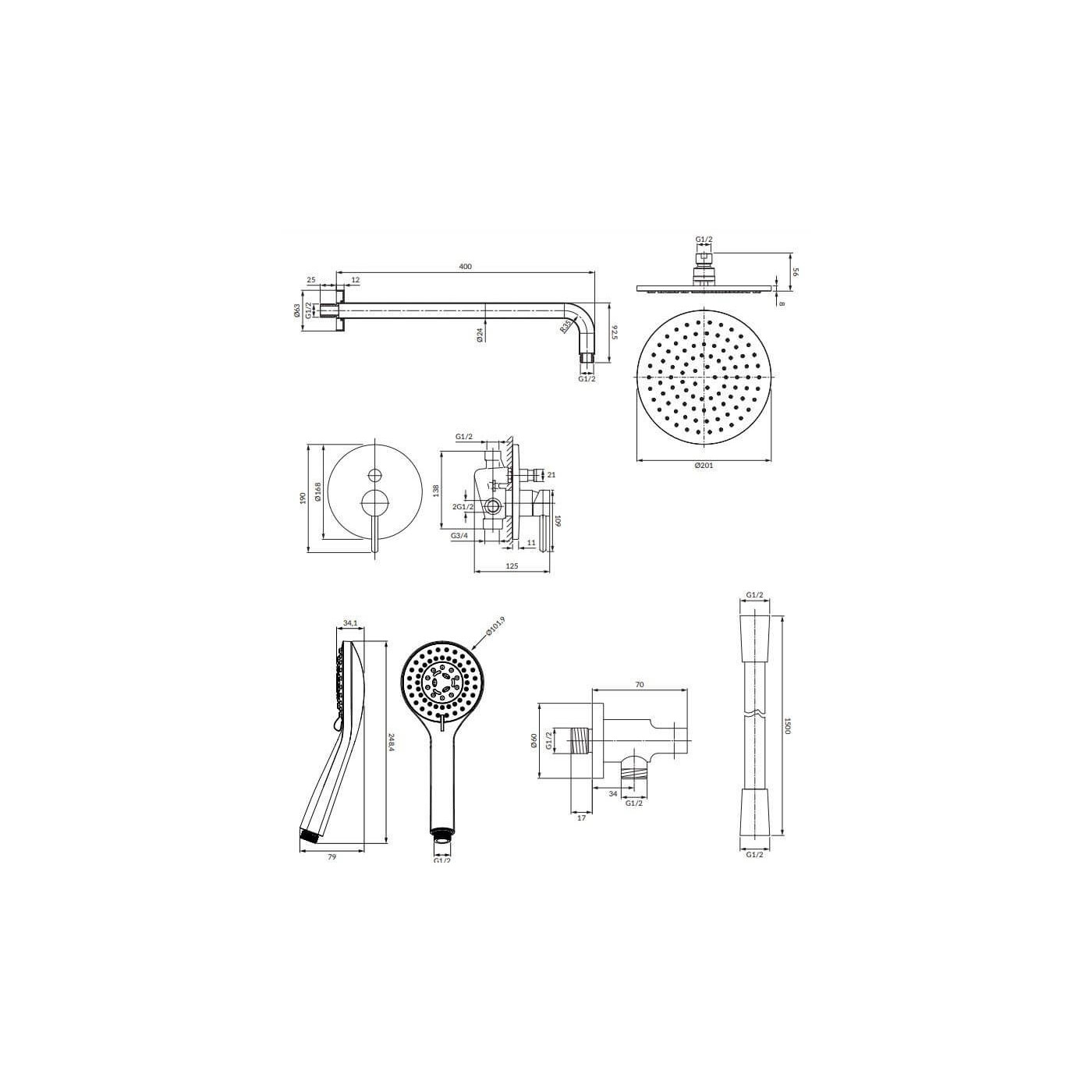 System Prysznicowy Podtynkowy Y Czarny SYSY38BL Omnires System Prysznicowy Podtynkowy Y Czarny SYSY38BL Omnires
