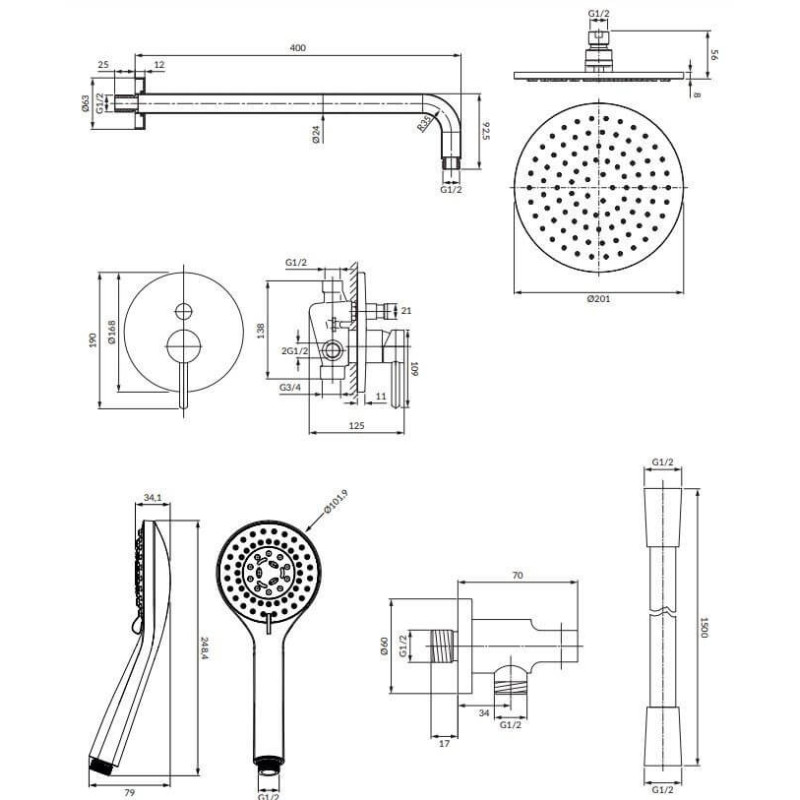 System Prysznicowy Podtynkowy Y Czarny SYSY38BL Omnires System Prysznicowy Podtynkowy Y Czarny SYSY38BL Omnires