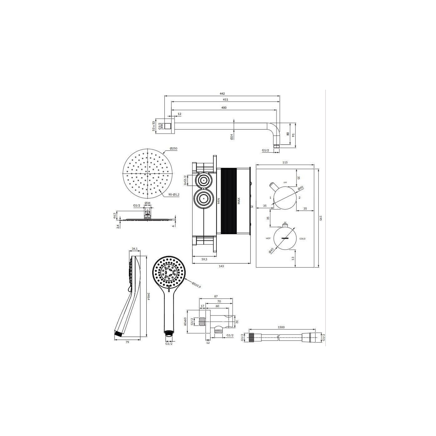 Termostatyczny System Prysznicowy Podtynkowy Y Chrom SYSYT01XCR Omnires Termostatyczny System Prysznicowy Podtynkowy Y Chrom SYSYT01XCR Omnires