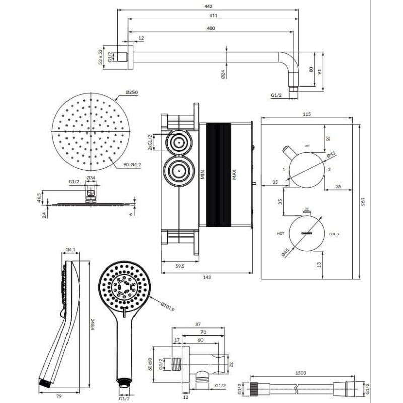 Termostatyczny System Prysznicowy Podtynkowy Y Chrom SYSYT01XCR Omnires Termostatyczny System Prysznicowy Podtynkowy Y Chrom SYSYT01XCR Omnires