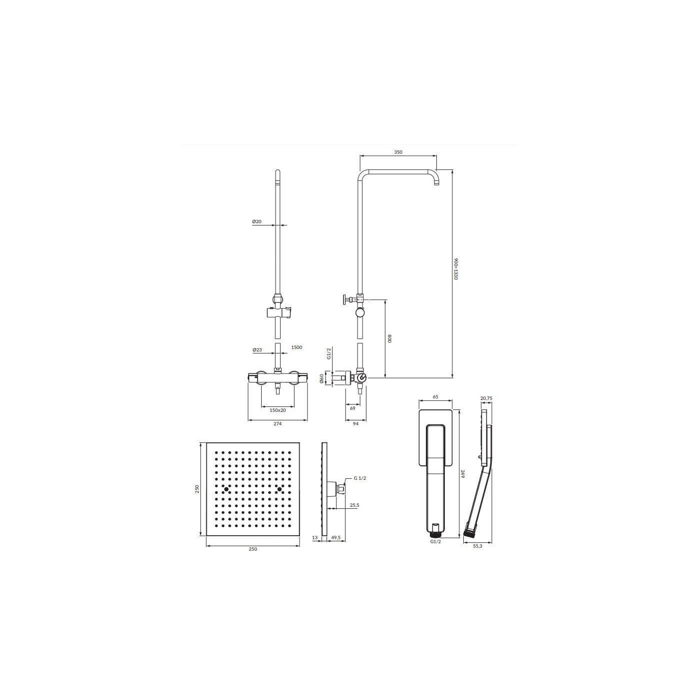 Termostatyczny System Prysznicowy Natynkowy Y Chrom SYSY11/N/6CR Omnires Termostatyczny System Prysznicowy Natynkowy Y Chrom SYSY11/N/6CR Omnires