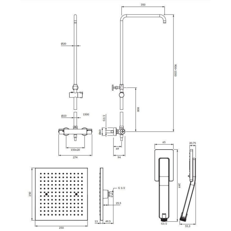 Termostatyczny System Prysznicowy Natynkowy Y Chrom SYSY11/N/6CR Omnires Termostatyczny System Prysznicowy Natynkowy Y Chrom SYSY11/N/6CR Omnires
