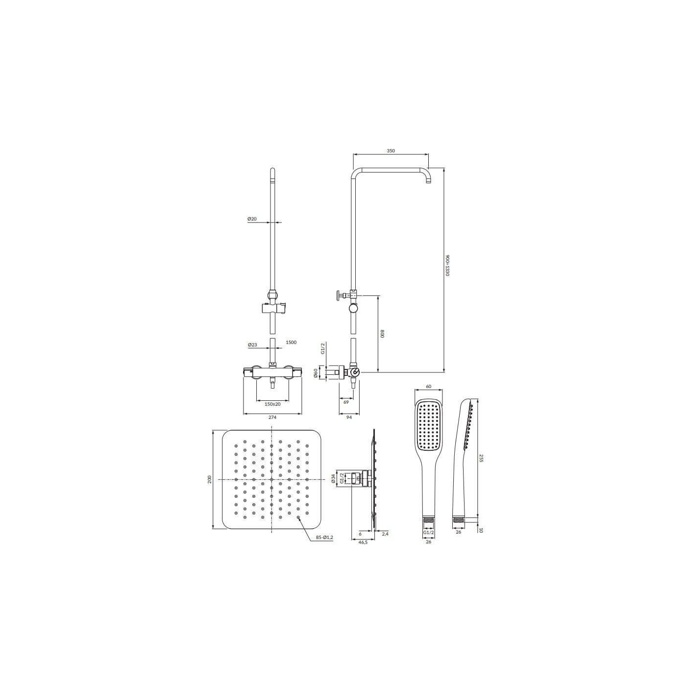 Termostatyczny System Prysznicowy Natynkowy Y Chrom Y1244X/6/KCR Omnires Termostatyczny System Prysznicowy Natynkowy Y Chrom Y1244X/6/KCR Omnires
