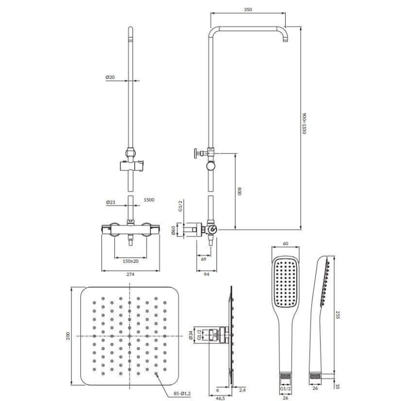 Termostatyczny System Prysznicowy Natynkowy Y Chrom Y1244X/6/KCR Omnires Termostatyczny System Prysznicowy Natynkowy Y Chrom Y1244X/6/KCR Omnires