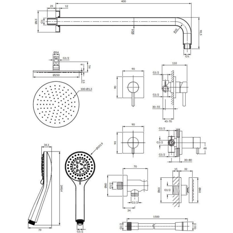 System Prysznicowy Podtynkowy Y Z Dyszami Bocznymi Chrom SYSY30XCR Omnires System Prysznicowy Podtynkowy Y Z Dyszami Bocznymi Chrom SYSY30XCR Omnires