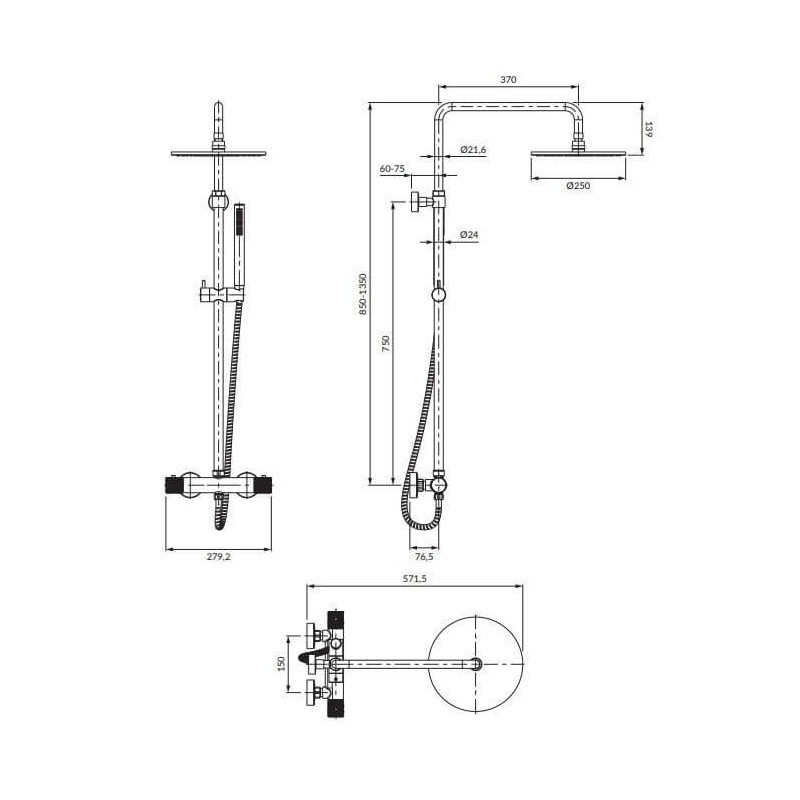 Termostatyczny System Prysznicowy Natynkowy Contour Złoty Szczotkowany CT8044GLB Omnires Termostatyczny System Prysznicowy Natynkowy Contour Złoty Szczotkowany CT8044GLB Omnires