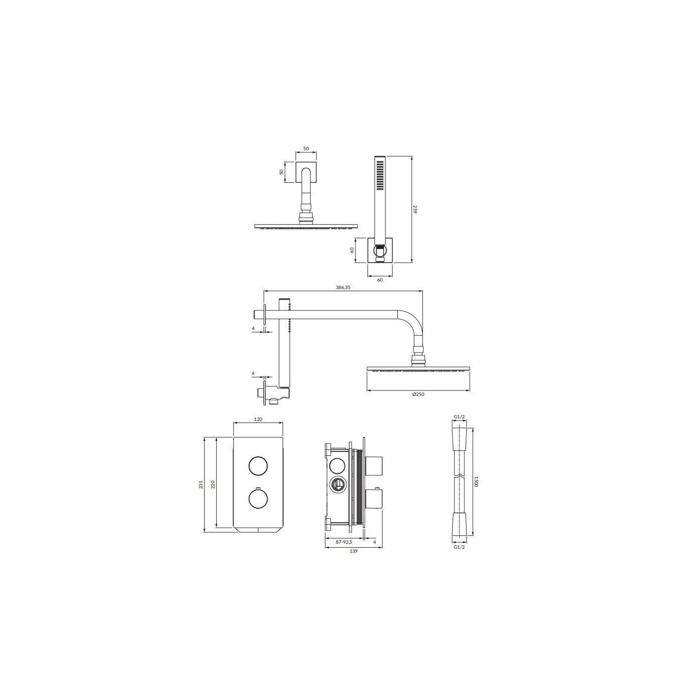 Termostatyczny System Prysznicowy Podtynkowy Contour Złoty Szczotkowany SYSCT11GLB Omnires Termostatyczny System Prysznicowy Podtynkowy Contour Złoty Szczotkowany SYSCT11GLB Omnires