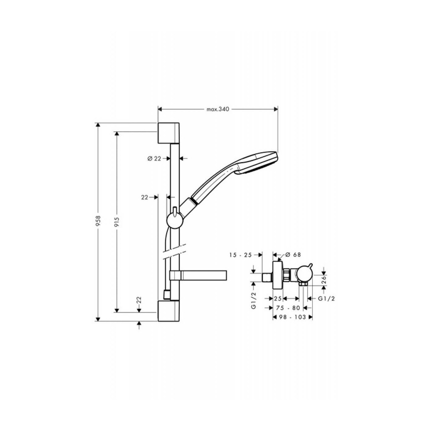 Zestaw Prysznicowy Croma Vario/Ecostat Comfort Combi 27035000 Hansgrohe Zestaw Prysznicowy Croma Vario/Ecostat Comfort Combi 27035000 Hansgrohe