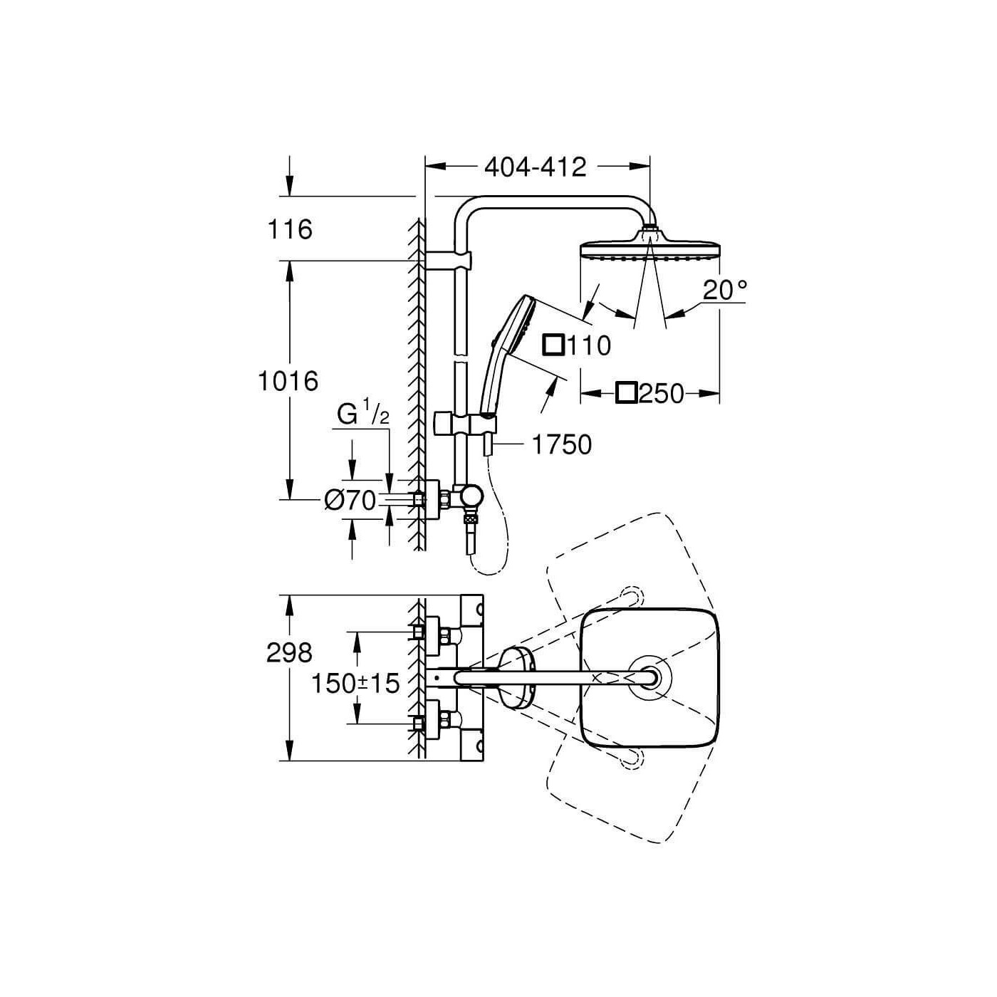System Prysznicowy Z Termostatem Tempesta Cube System 250 Chrom 26689001 Grohe System Prysznicowy Z Termostatem Tempesta Cube System 250 Chrom 26689001 Grohe